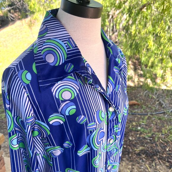 70's Dress - Funky Psychedelic Abstract Print - Midi - Size Med/Large - Picture 6 of 7